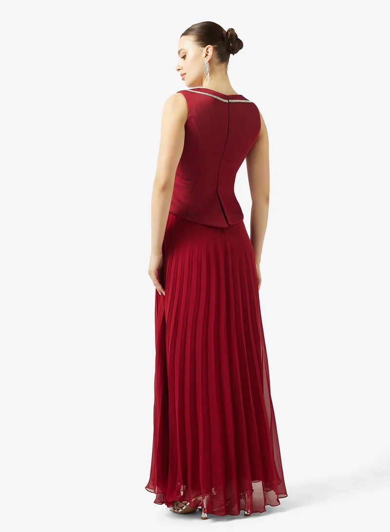 Akadia Fashion CRYSTAL DETAIL PLISSE CHIFFON DRESS